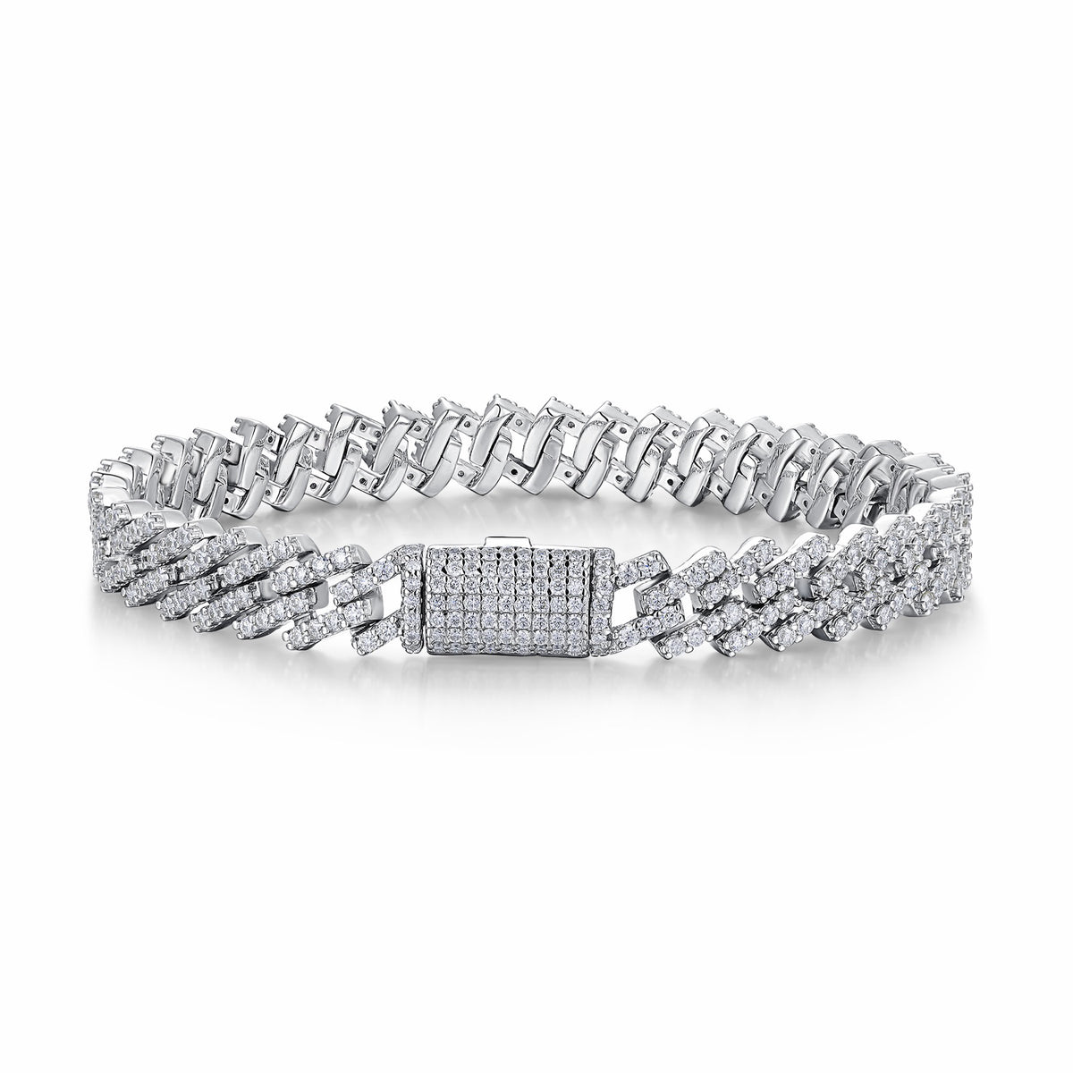 Vortice Moissanite Cuban Link Bracelet in Sterling Silver