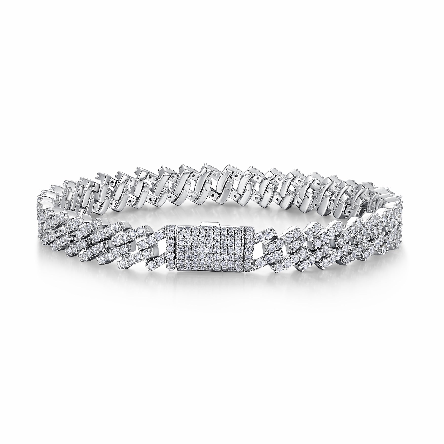 Vortice Moissanite Cuban Link Bracelet in Sterling Silver