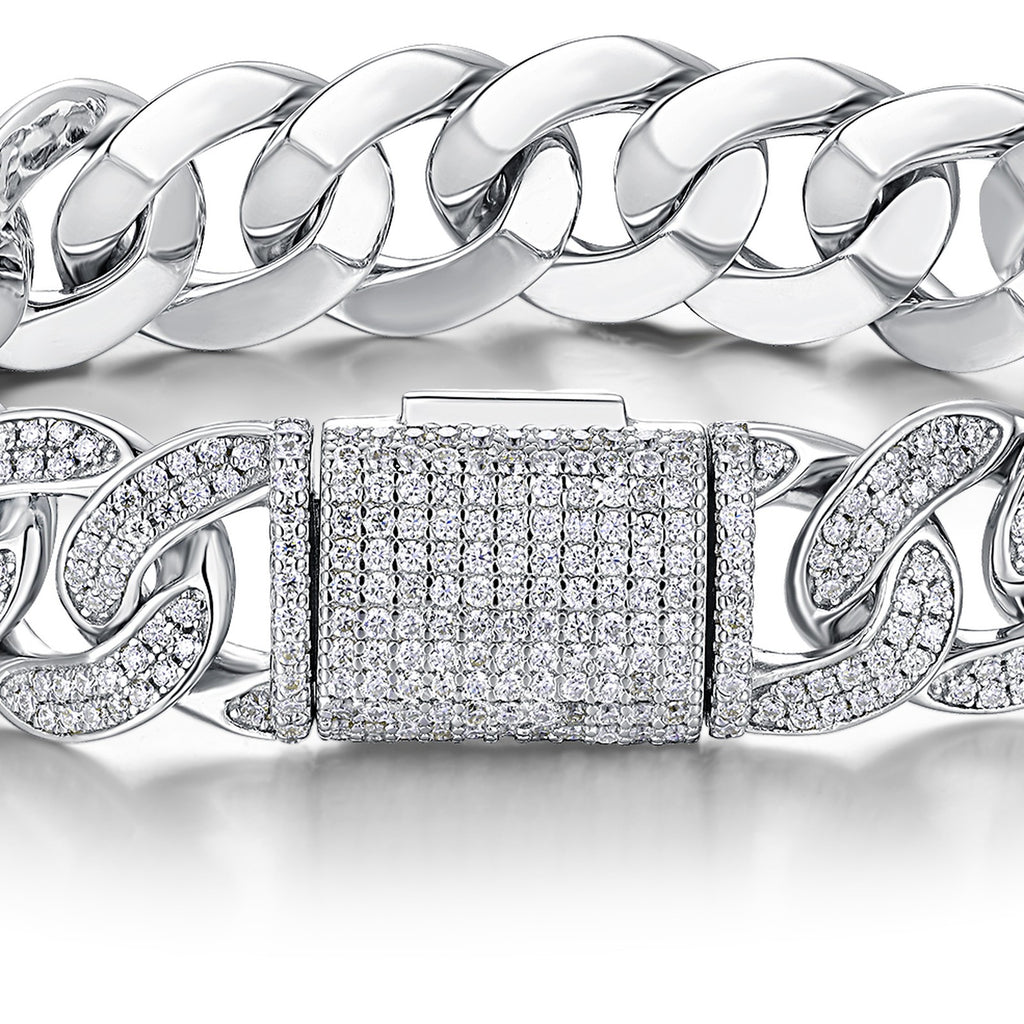 Ferro Moissanite Cuban Link Bracelet in Sterling Silver — detail
