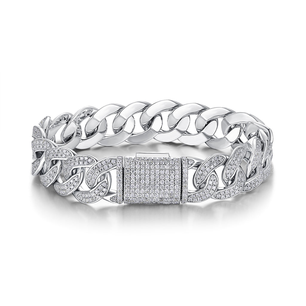 Ferro Moissanite Cuban Link Bracelet in Sterling Silver