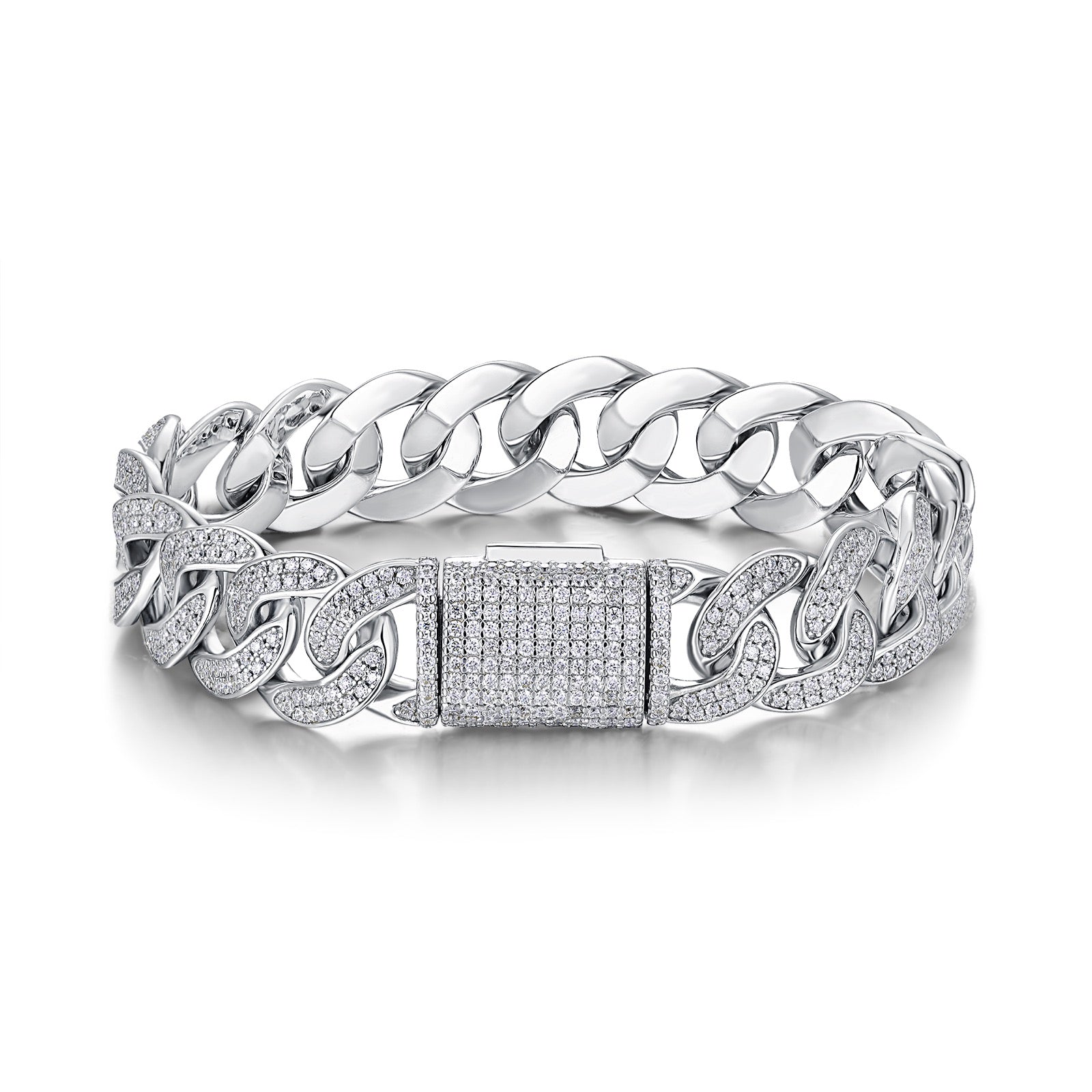 Ferro Moissanite Cuban Link Bracelet in Sterling Silver