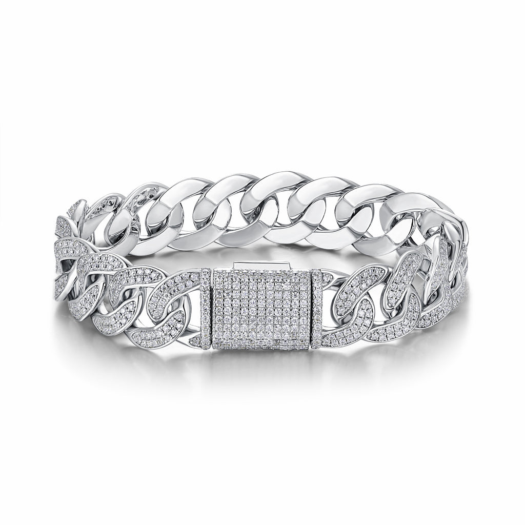 Ferro Moissanite Cuban Link Bracelet in Sterling Silver