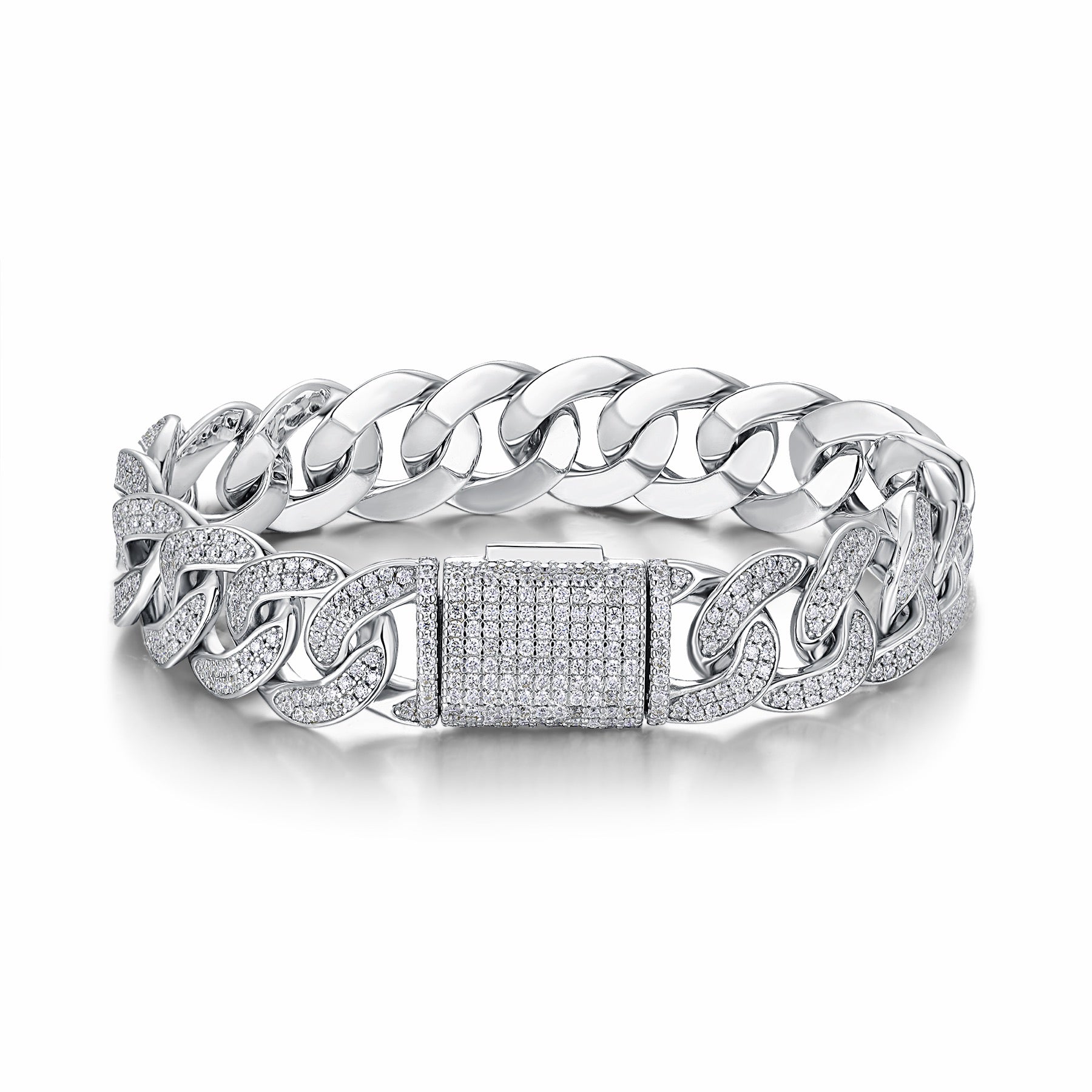 Ferro Moissanite Cuban Link Bracelet in Sterling Silver