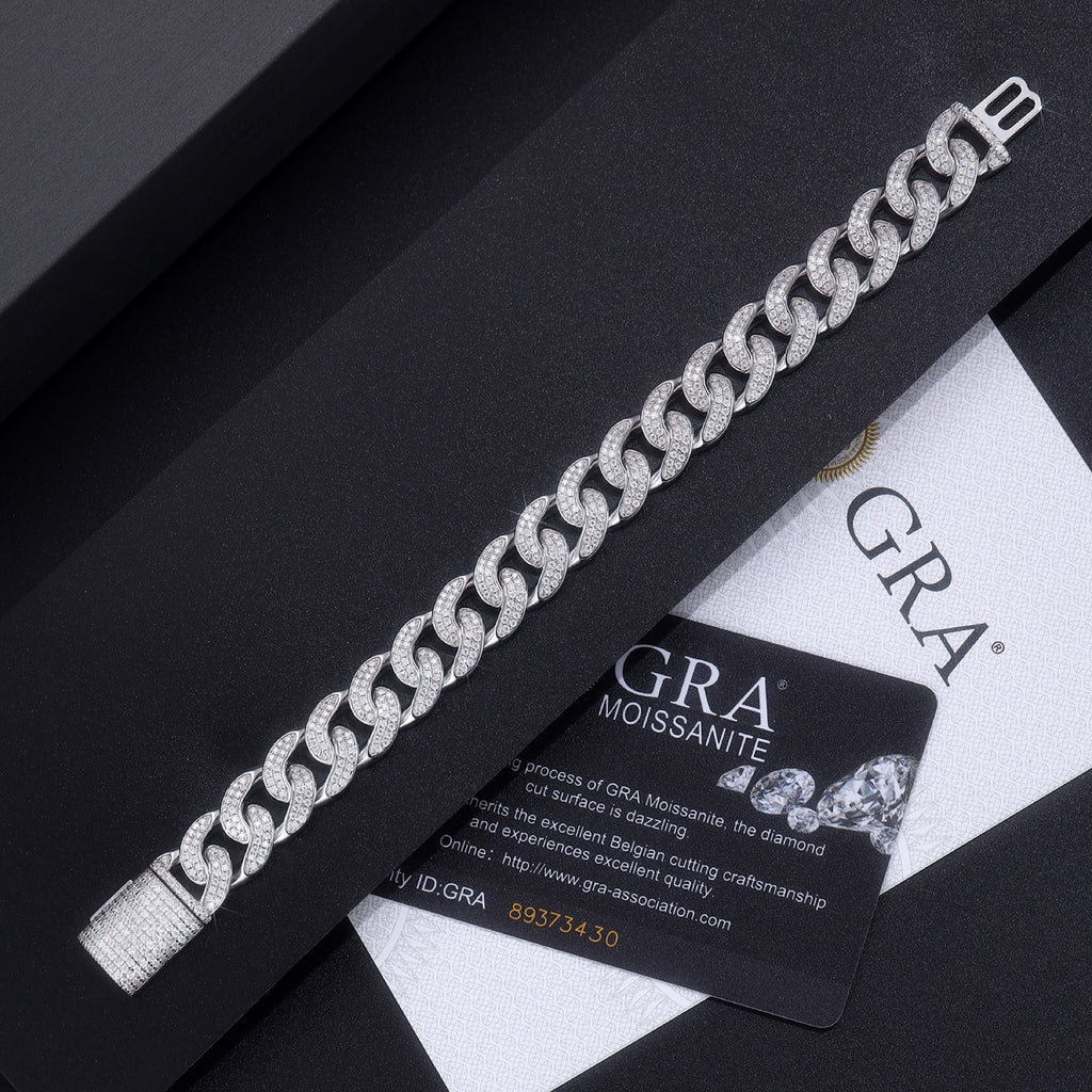Ferro Moissanite Cuban Link Bracelet in Sterling Silver