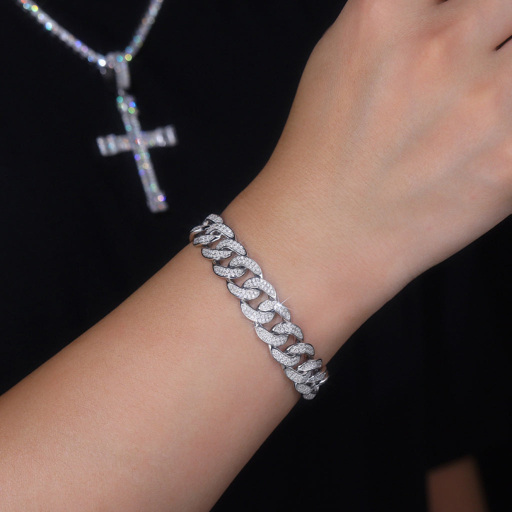 Ferro Moissanite Cuban Link Bracelet in Sterling Silver