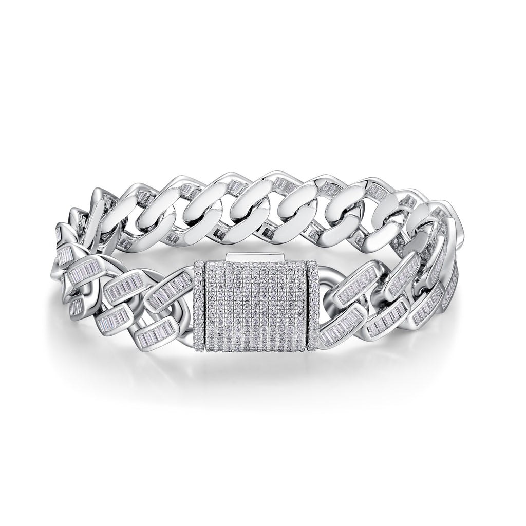 Monogramma Moissanite Cuban Link Bracelet in Sterling Silver
