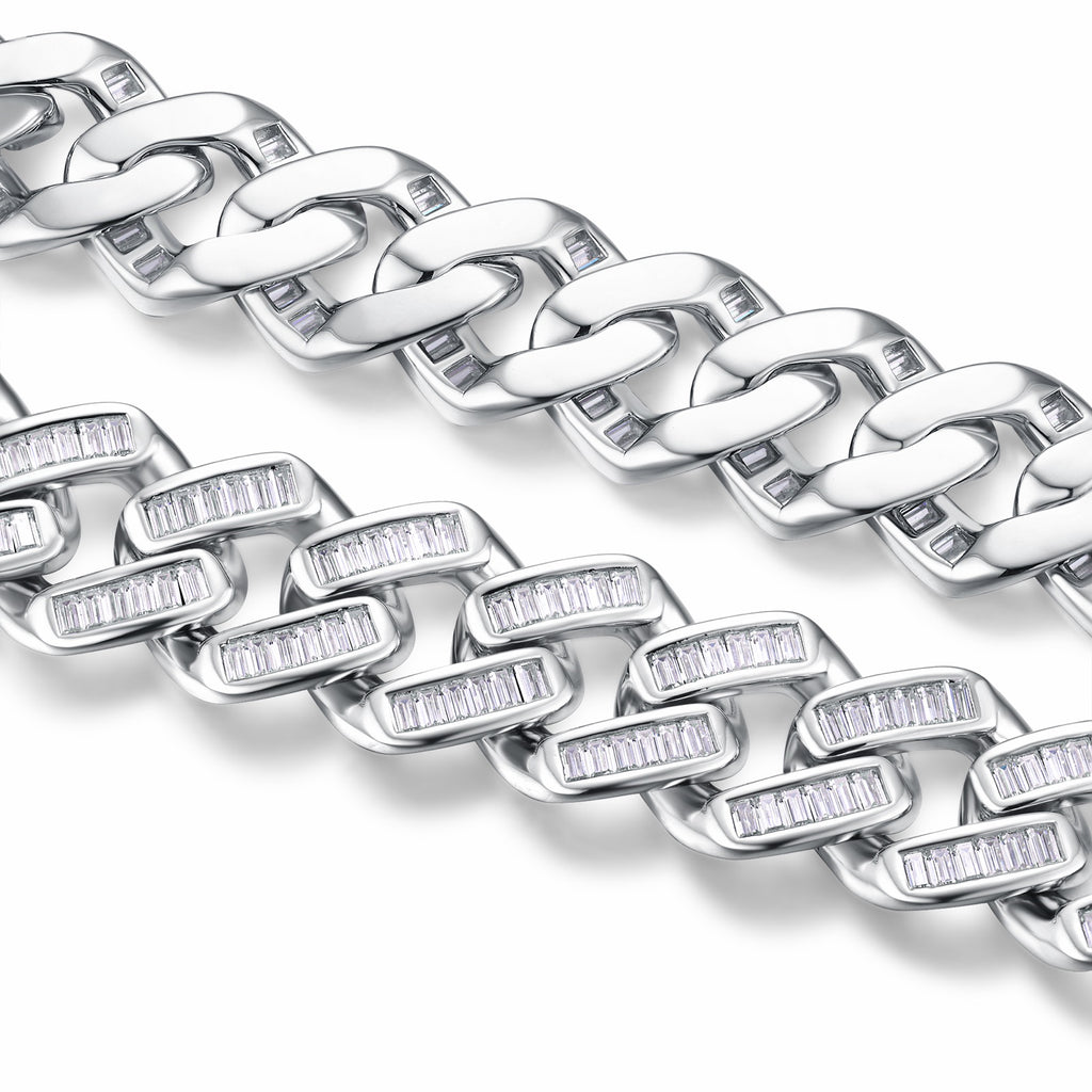 Monogramma Moissanite Cuban Link Bracelet in Sterling Silver