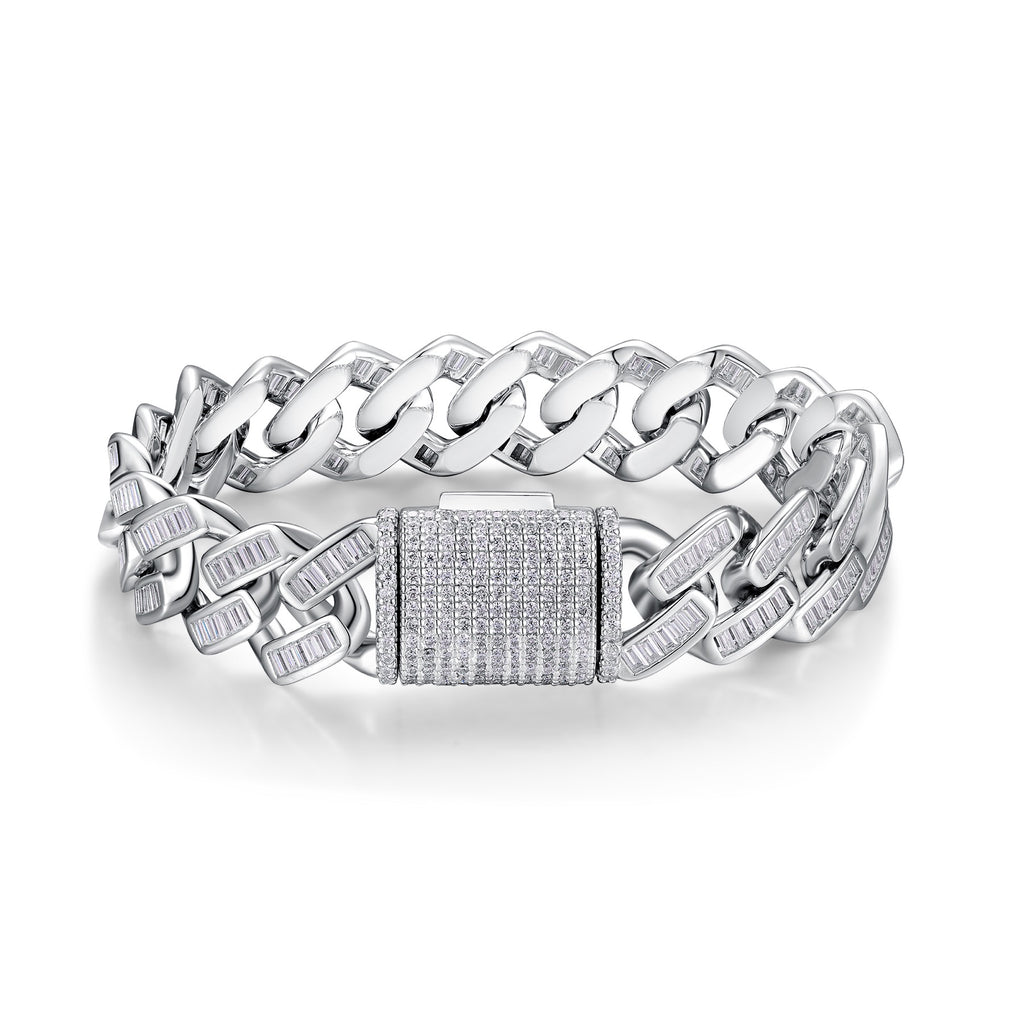Monogramma Moissanite Cuban Link Bracelet in Sterling Silver