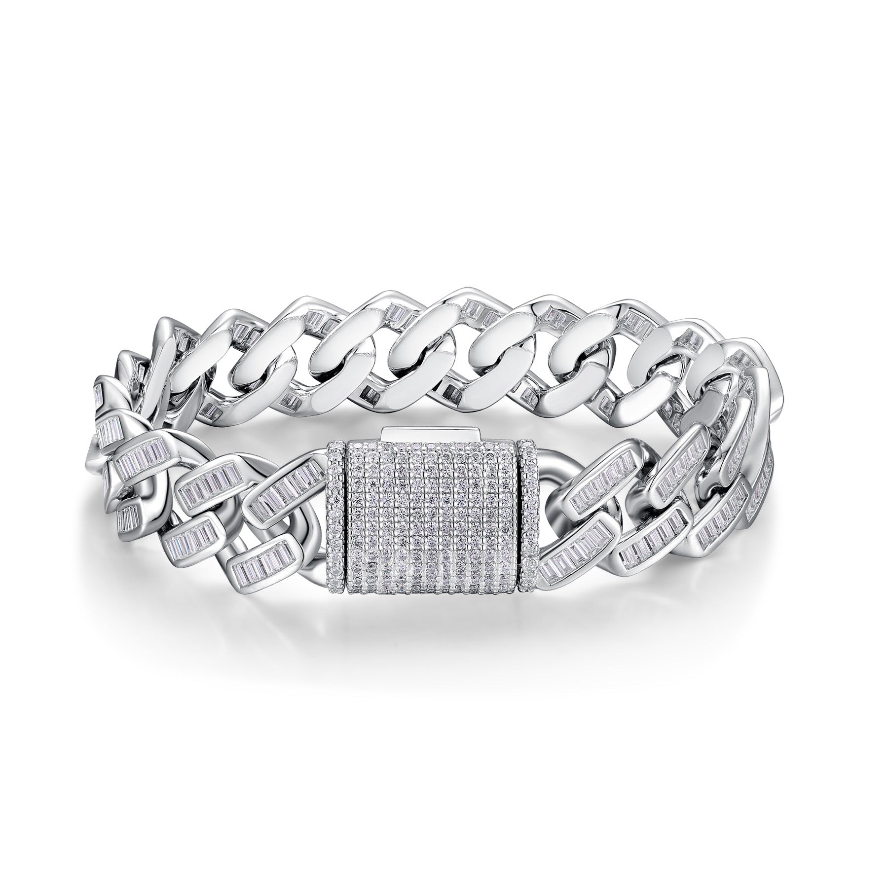 Monogramma Moissanite Cuban Link Bracelet in Sterling Silver