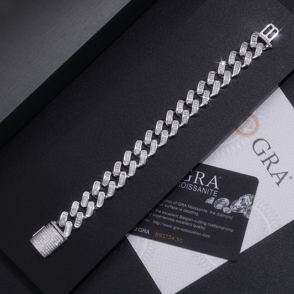 Monogramma Moissanite Cuban Link Bracelet in Sterling Silver