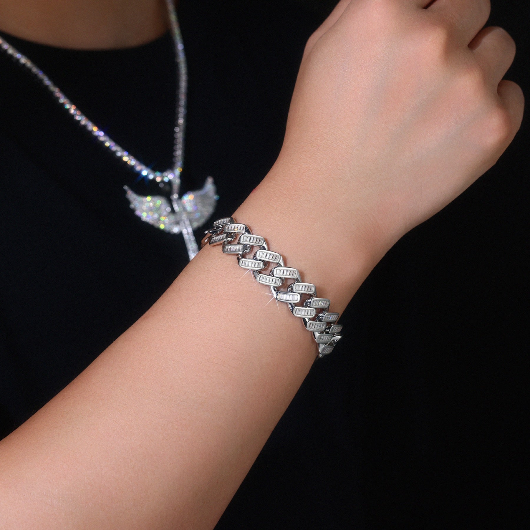 Monogramma Moissanite Cuban Link Bracelet in Sterling Silver