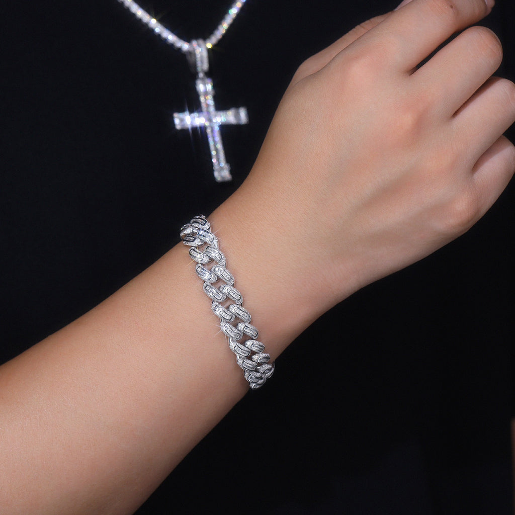 Groviglio Moissanite Cuban Link Bracelet in Sterling Silver