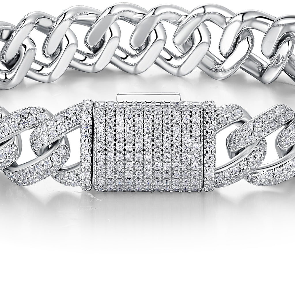 Serpente Moissanite Cuban Link Bracelet in Sterling Silver — detail