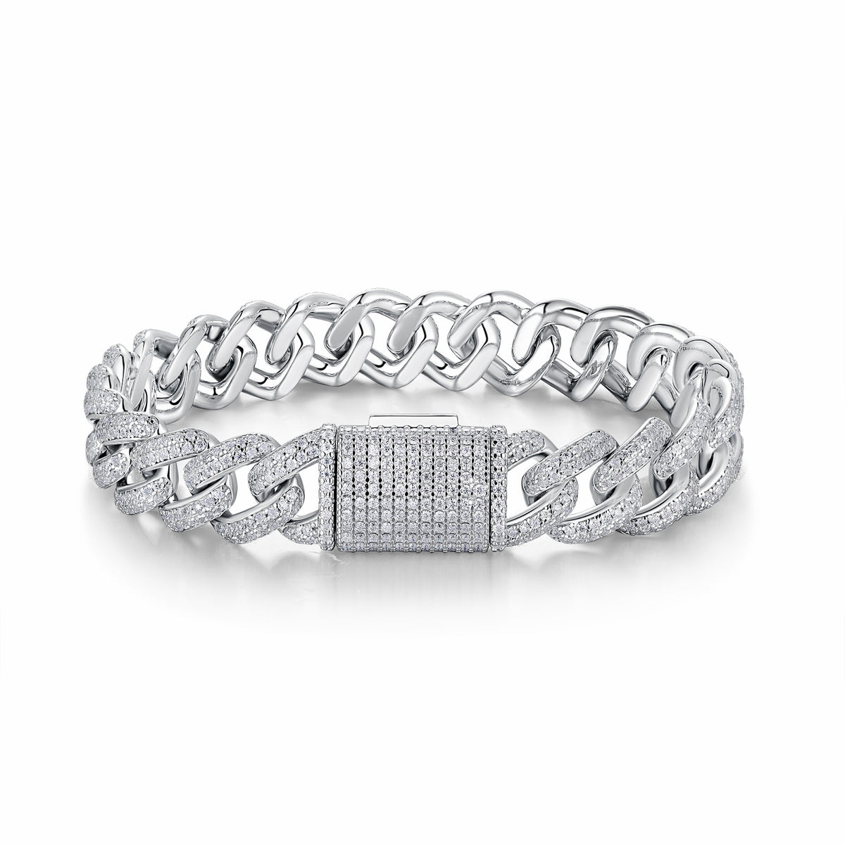 Serpente Moissanite Cuban Link Bracelet in Sterling Silver