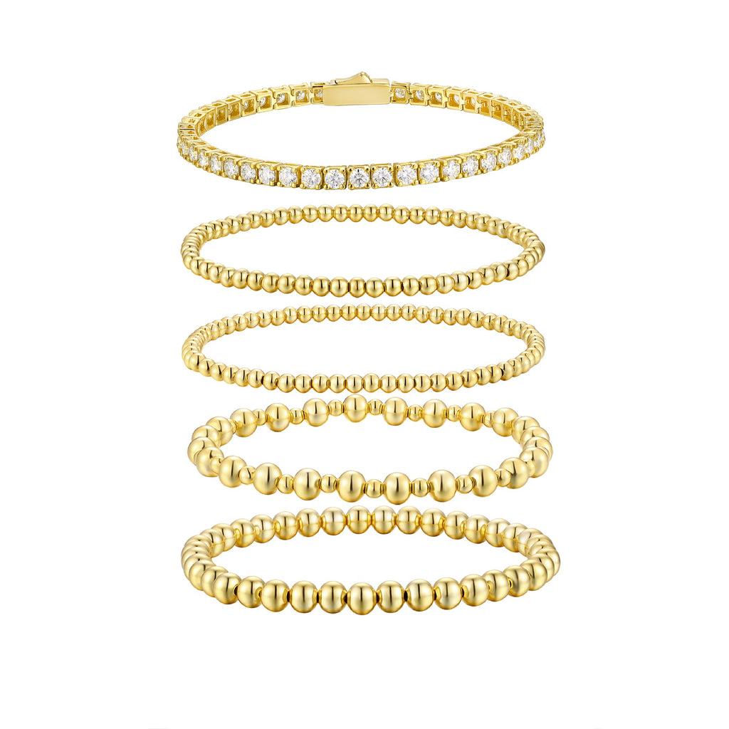 Aurea Moissanite Beaded Bangle Bracelet in Gold-Tone Sterling Silver