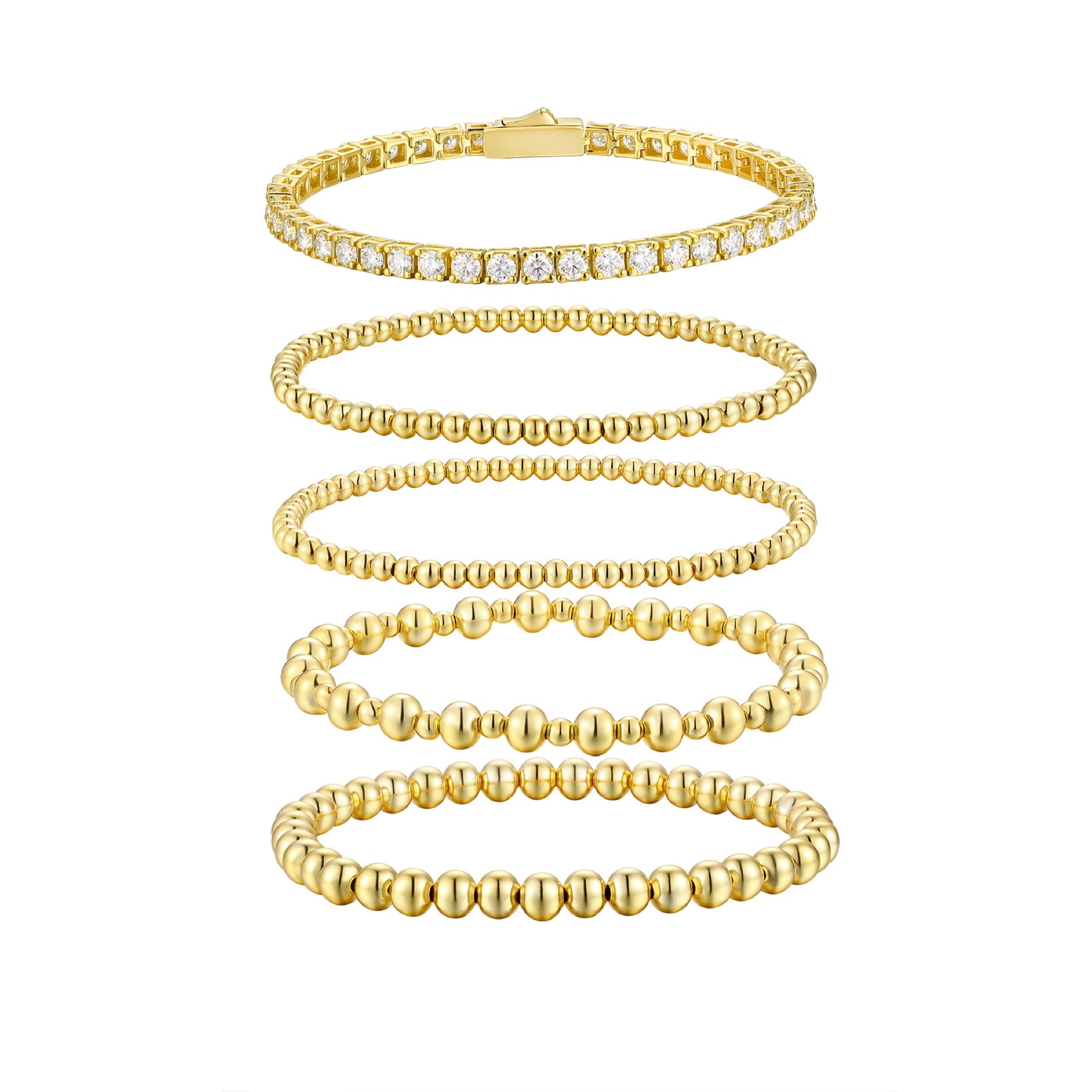 Aurea Moissanite Beaded Bangle Bracelet in Gold-Tone Sterling Silver
