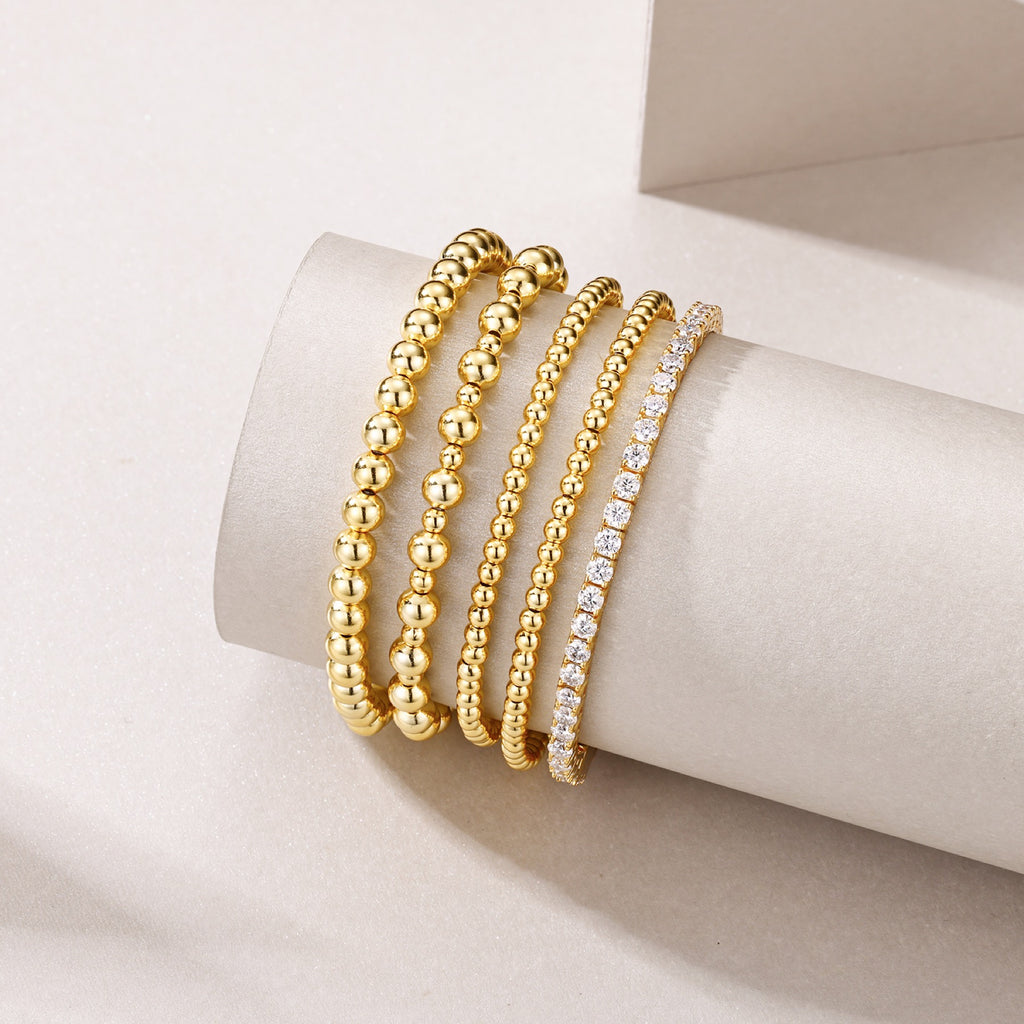 Aurea Moissanite Beaded Bangle Bracelet in Gold-Tone Sterling Silver