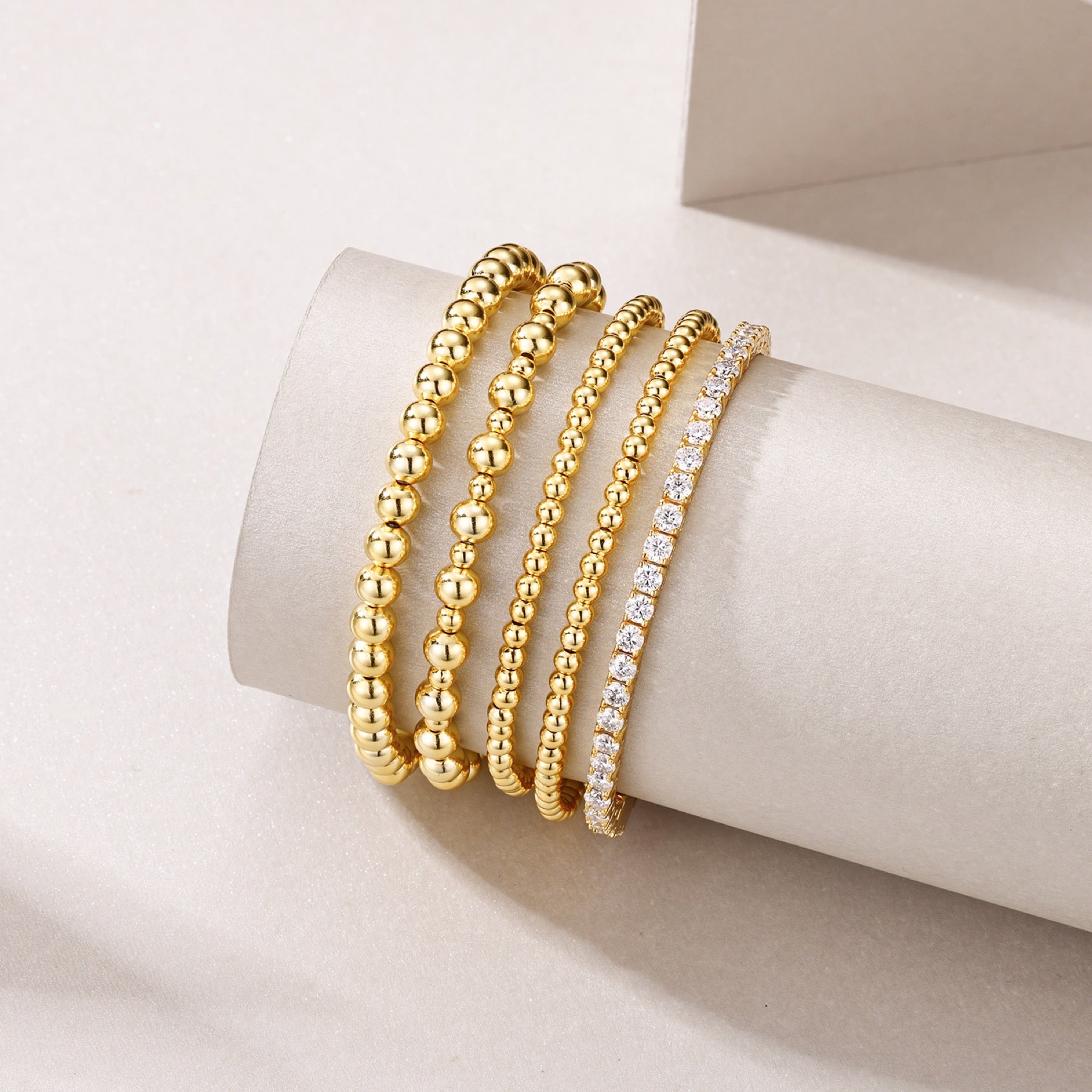 Aurea Moissanite Beaded Bangle Bracelet in Gold-Tone Sterling Silver