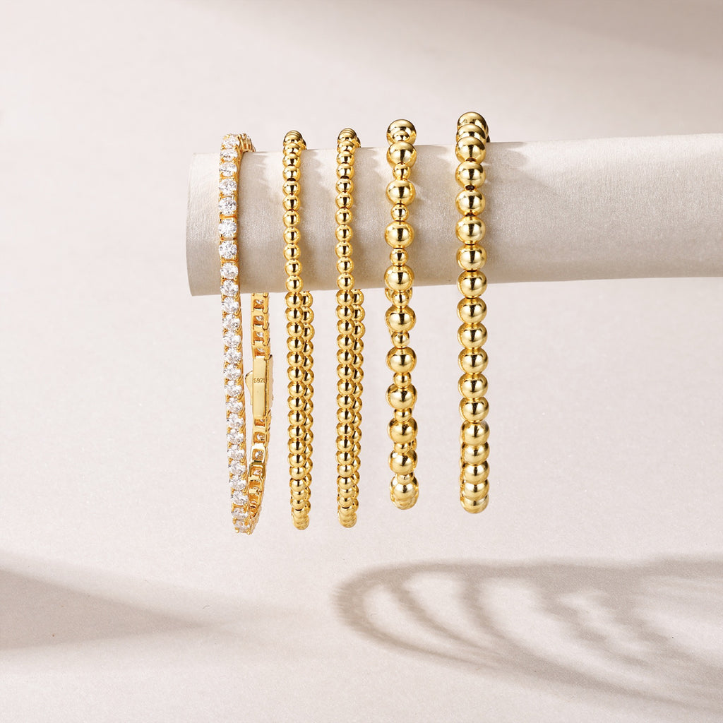 Aurea Moissanite Beaded Bangle Bracelet in Gold-Tone Sterling Silver