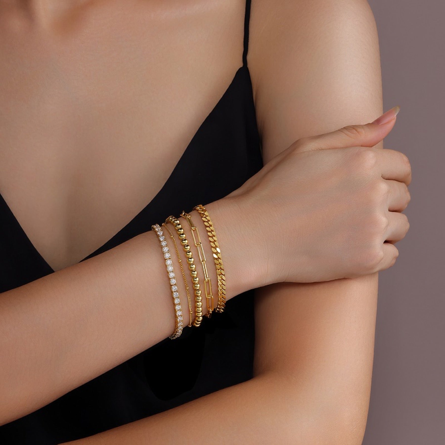 Impilabile Moissanite Stackable Bangle Set in Gold-Tone Sterling Silver