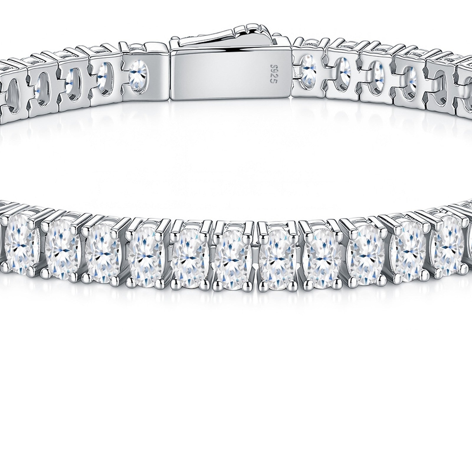 Ovalata Moissanite Tennis Bracelet in Sterling Silver — detail