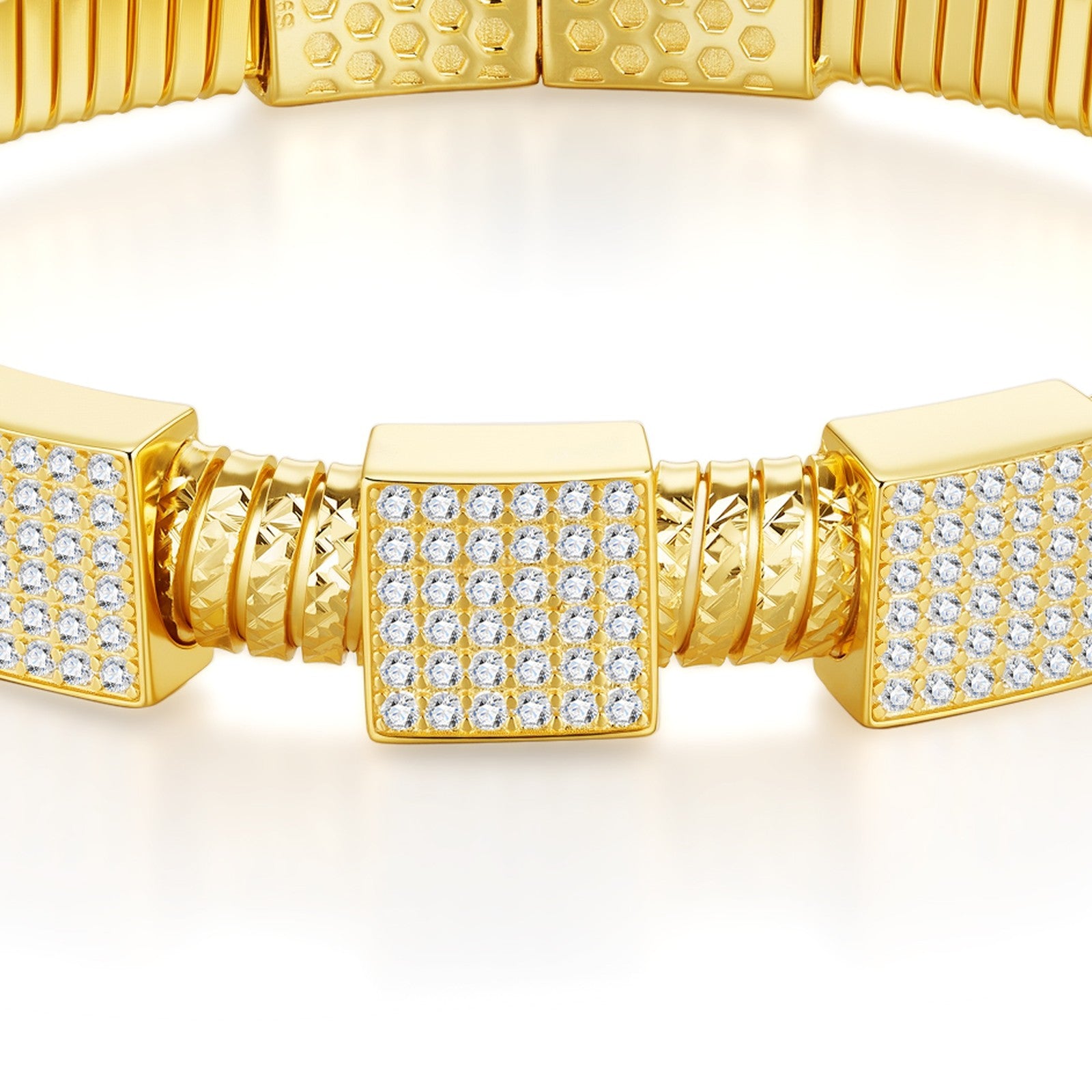 Snodato Moissanite Bangle Bracelet in Gold-Tone Sterling Silver — detail
