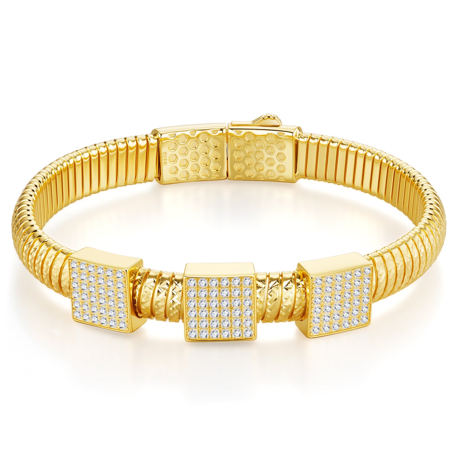 Snodato Moissanite Bangle Bracelet in Gold-Tone Sterling Silver