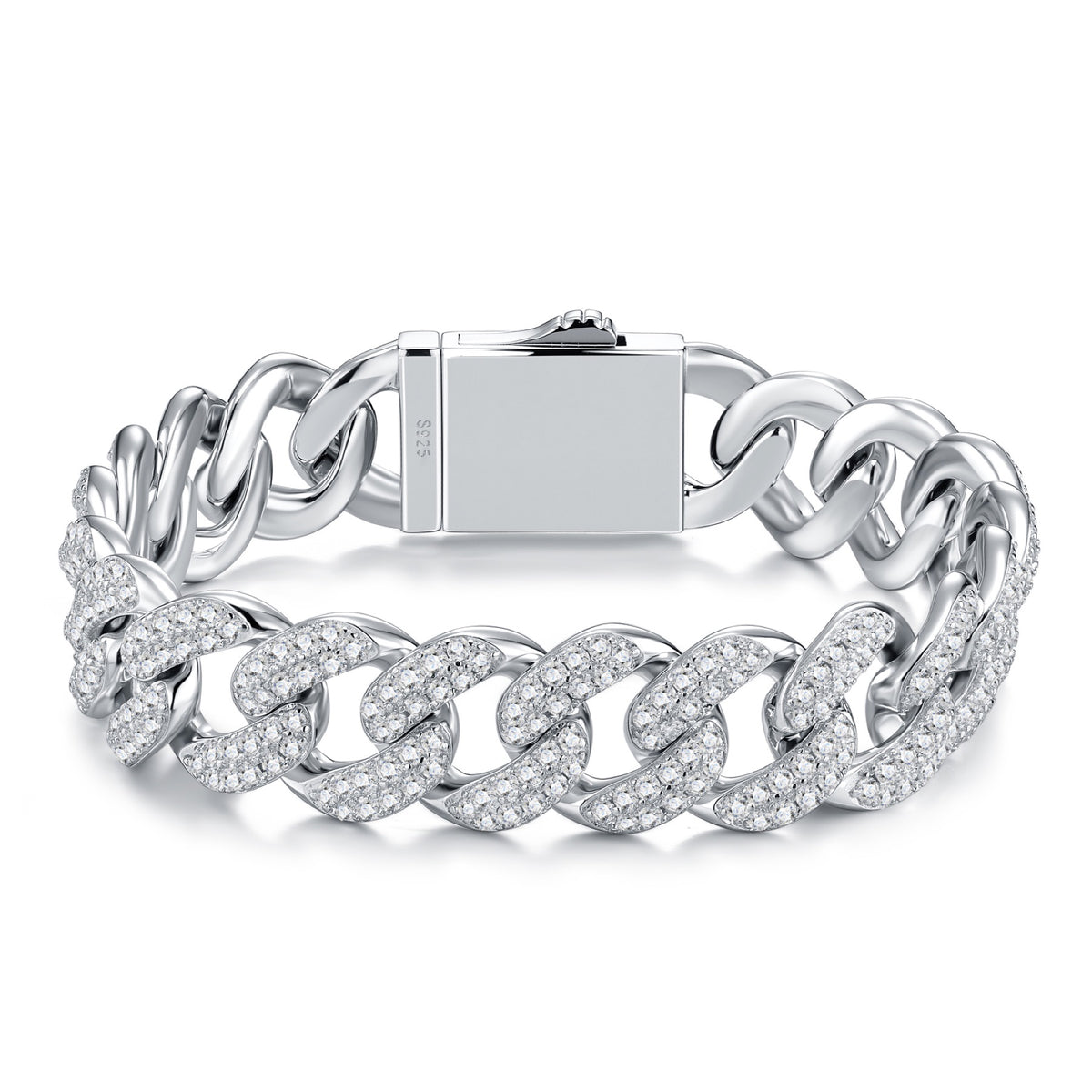 Cubano Moissanite Cuban Link Bracelet in Sterling Silver