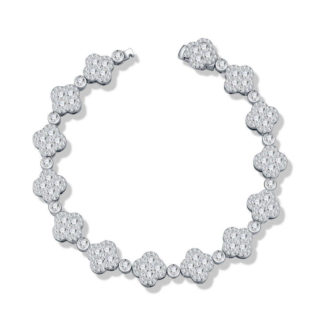 Quadrifogliata Moissanite Tennis Bracelet in Sterling Silver
