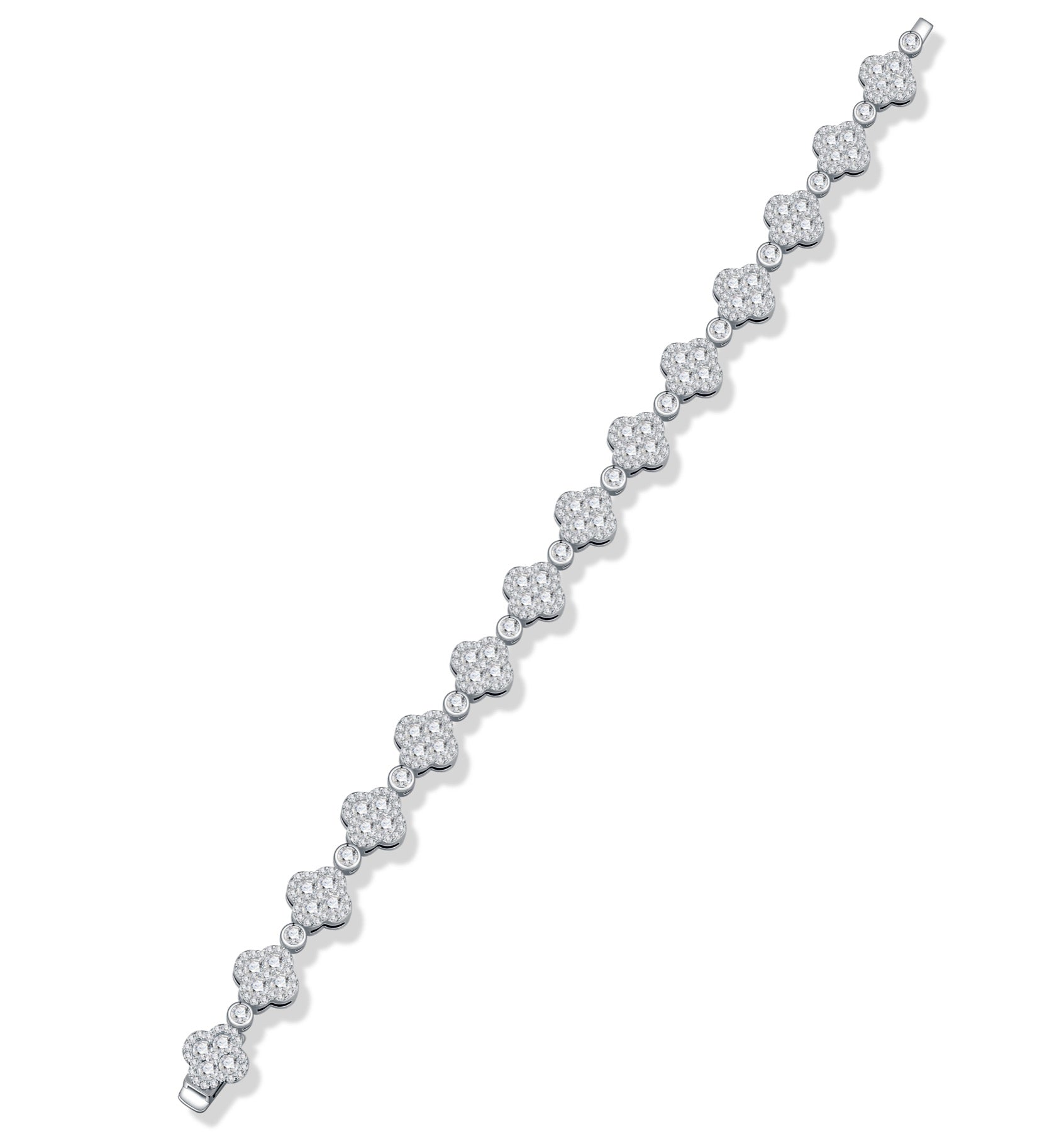 Quadrifogliata Moissanite Tennis Bracelet in Sterling Silver