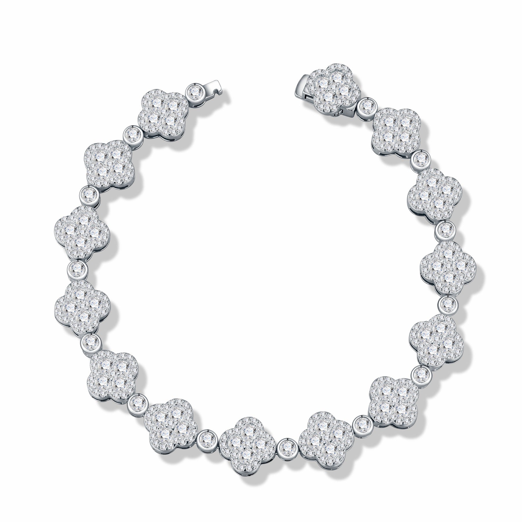 Quadrifogliata Moissanite Tennis Bracelet in Sterling Silver