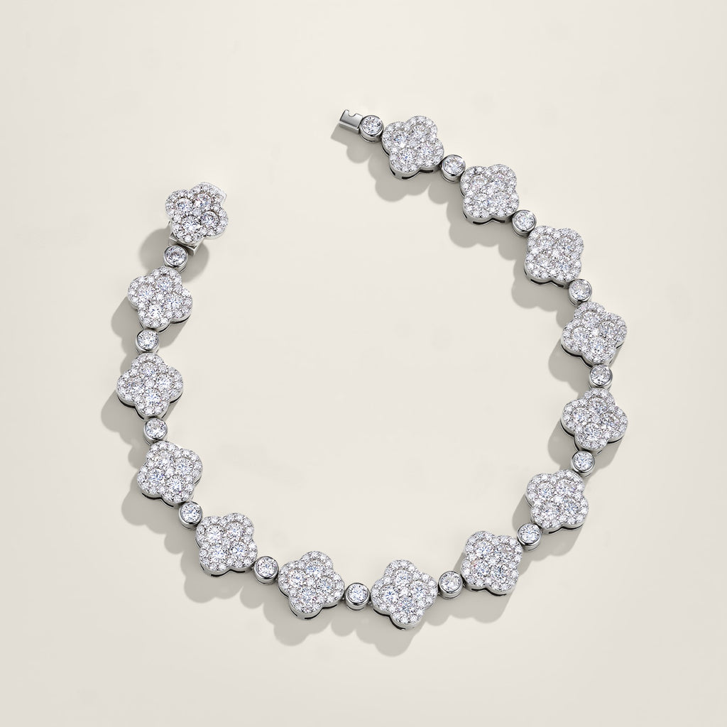 Quadrifogliata Moissanite Tennis Bracelet in Sterling Silver