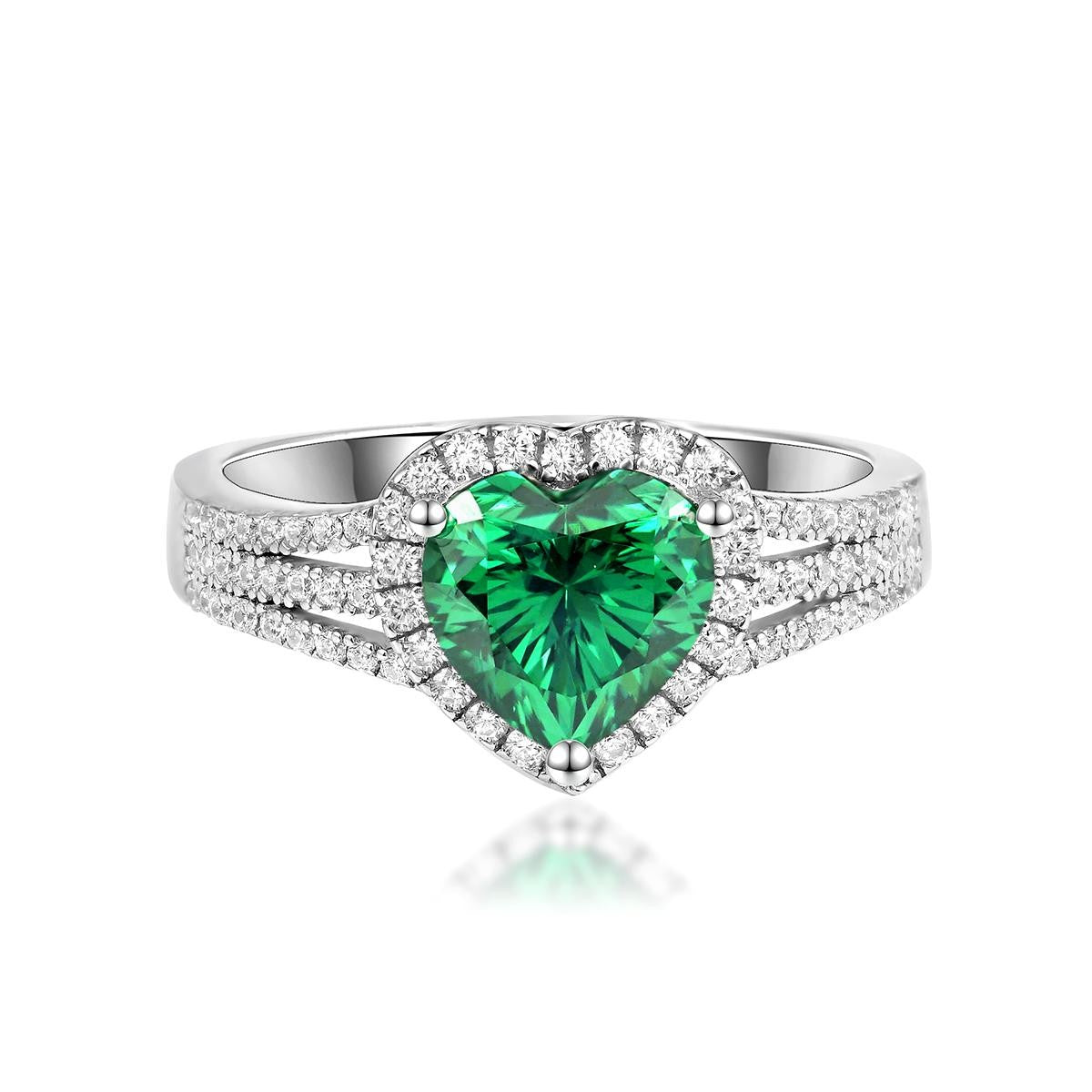 Evergreen 2 Carat Green Heart Moissanite Halo Ring in Sterling Silver — front view