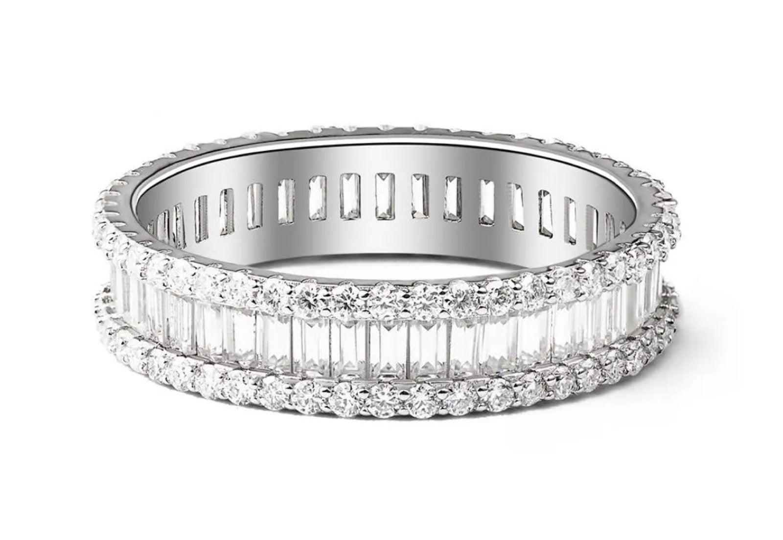 Skyline 4.3 Carat Baguette Moissanite Eternity Ring in Sterling Silver