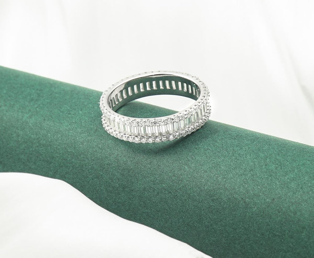 Skyline 4.3 Carat Baguette Moissanite Eternity Ring in Sterling Silver — detail view