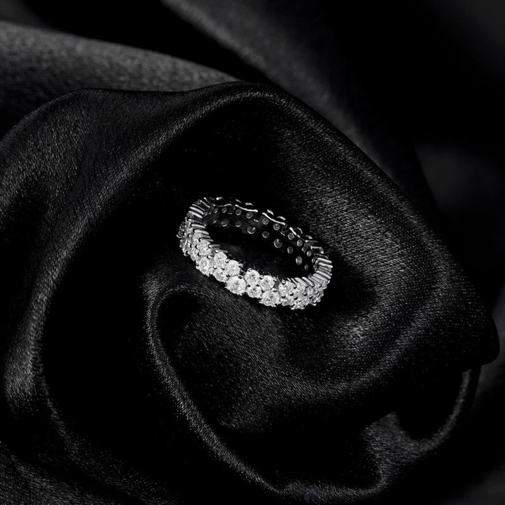 Duette 2.5 Carat Double Row Moissanite Eternity Ring in Sterling Silver