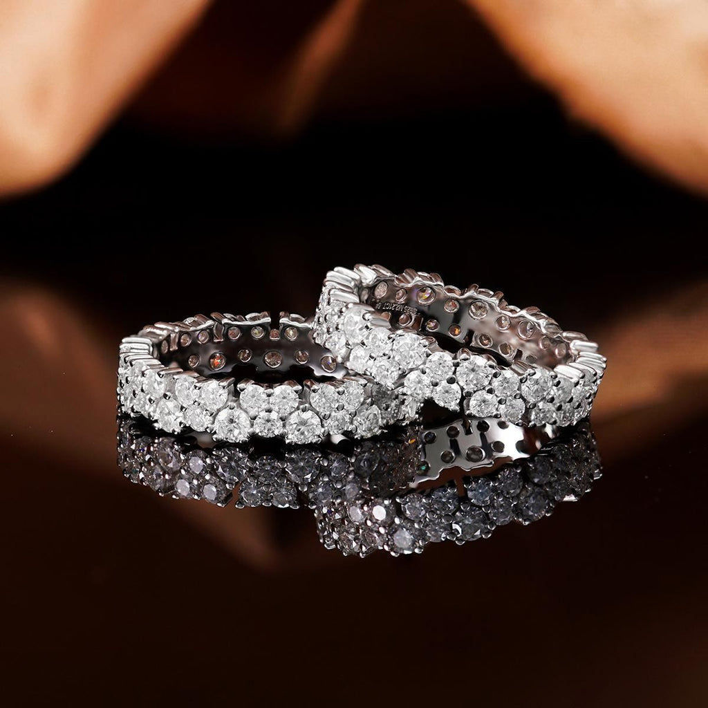 Duette 2.5 Carat Double Row Moissanite Eternity Ring in Sterling Silver — warm light detail