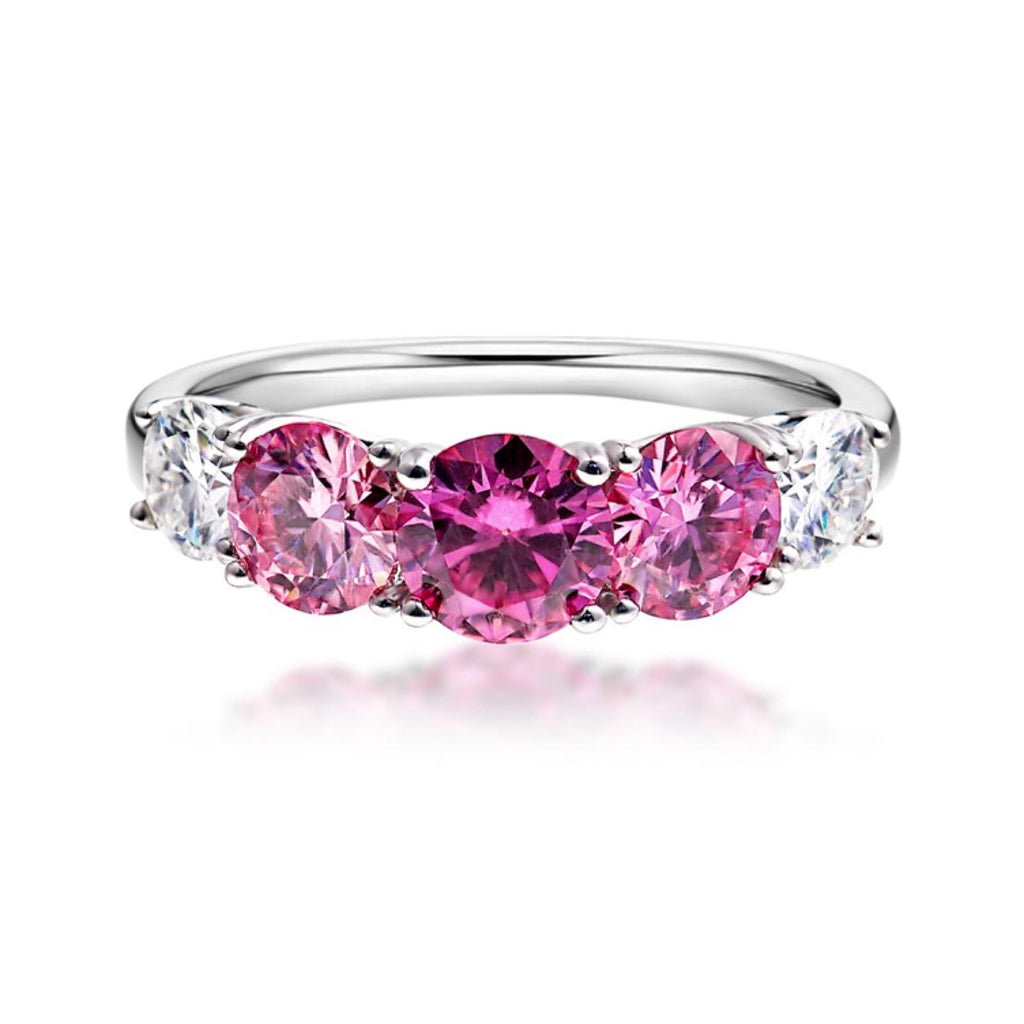 Rosebloom 3.6 Carat Pink and White Moissanite Five-Stone Ring in Sterling Silver