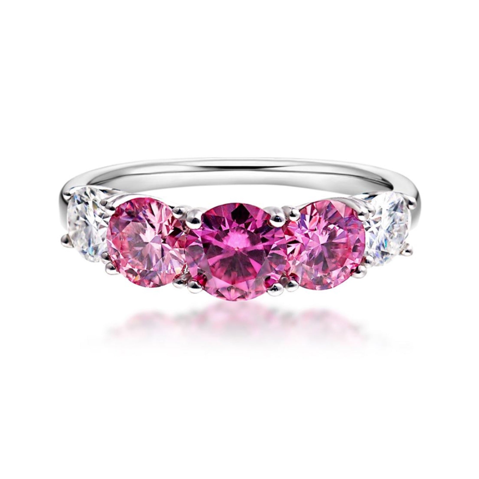 Rosebloom 3.6 Carat Pink and White Moissanite Five-Stone Ring in Sterling Silver