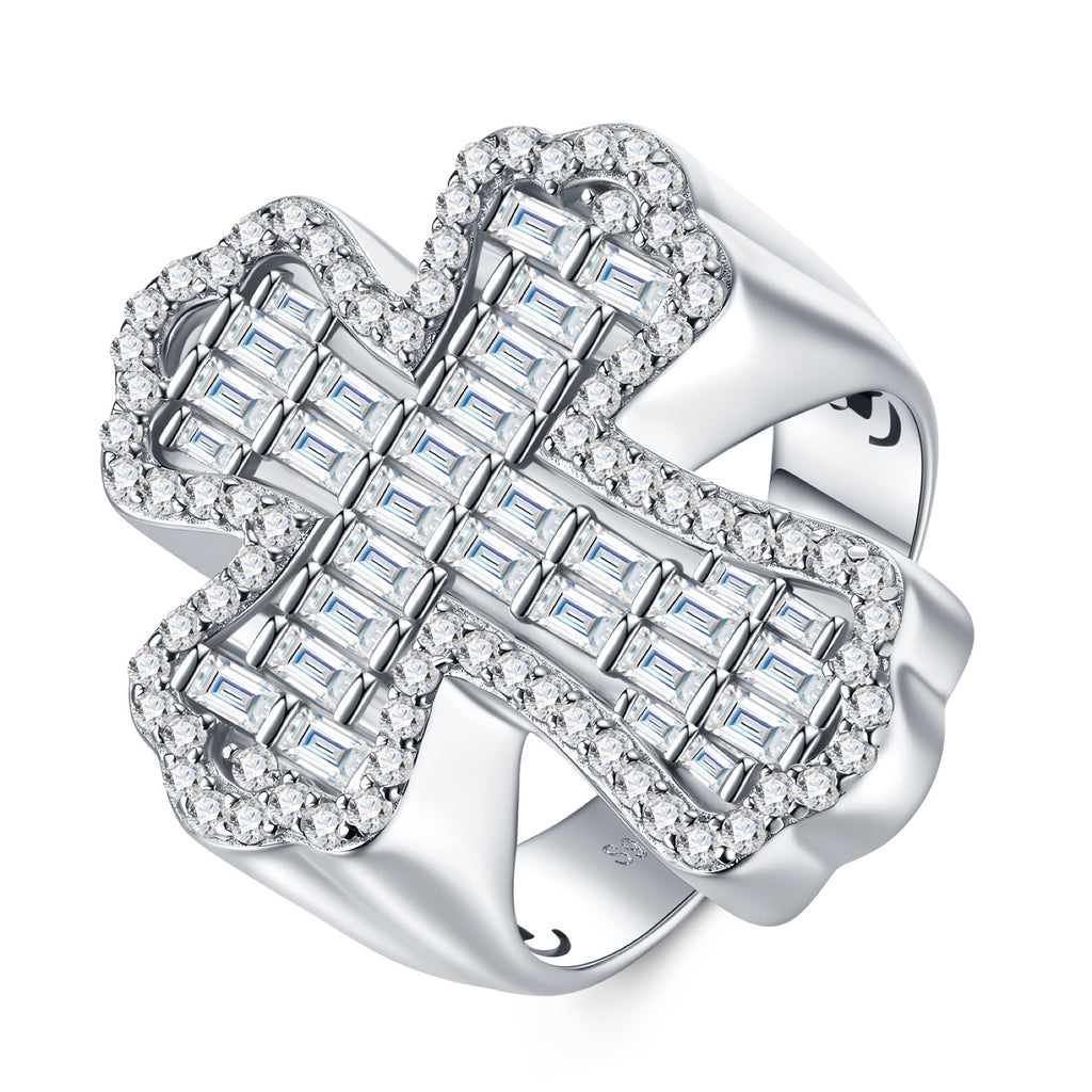 Cathedral Moissanite Men's Cross Ring in S925 Sterling Silver