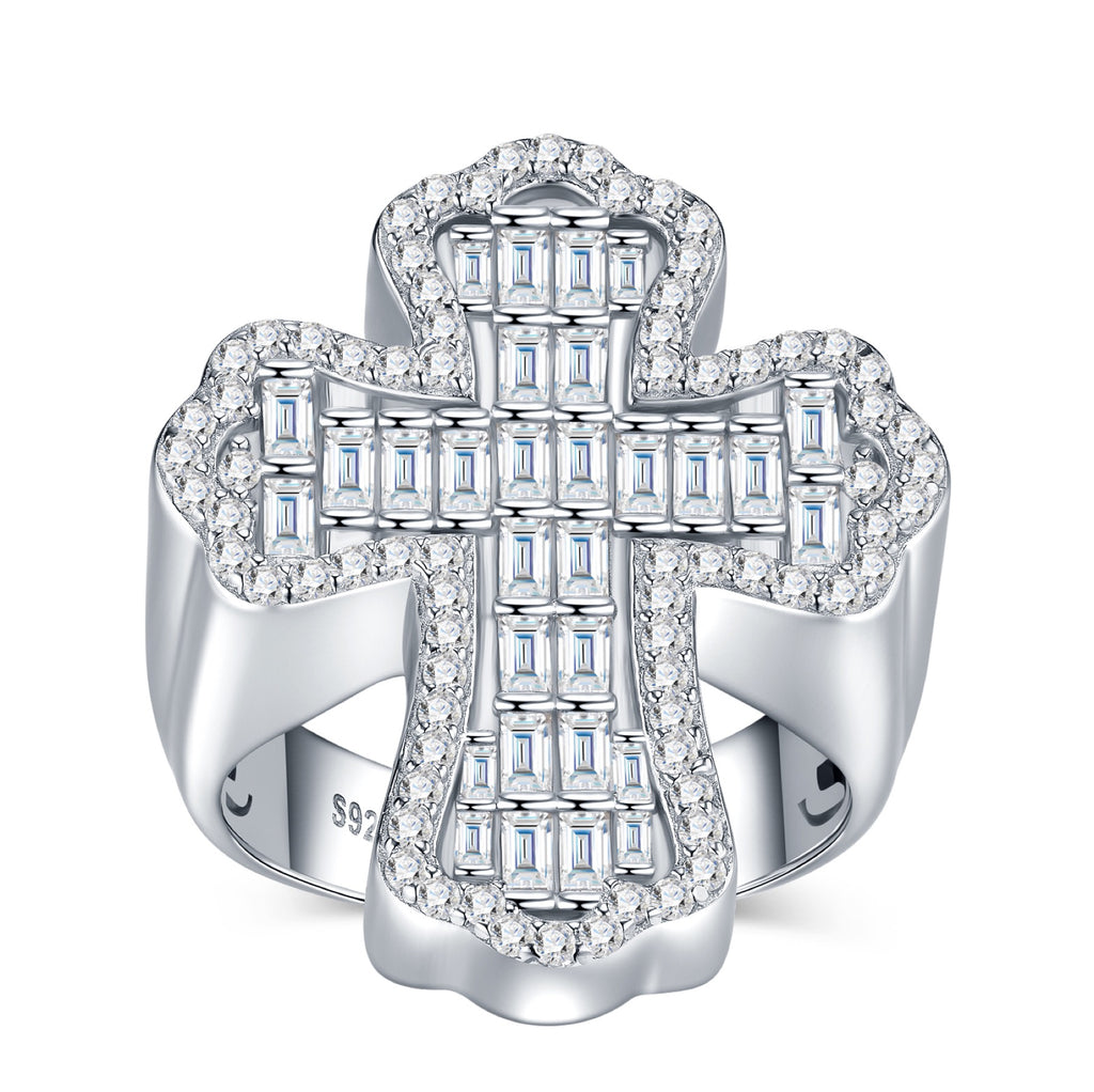 Cathedral Moissanite Men's Cross Ring in S925 Sterling Silver