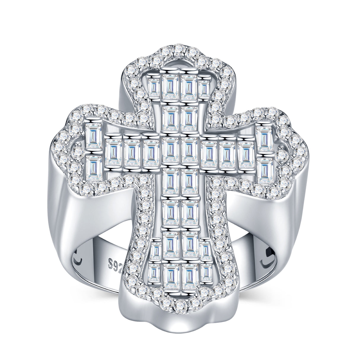 Cathedral Moissanite Men's Cross Ring in S925 Sterling Silver