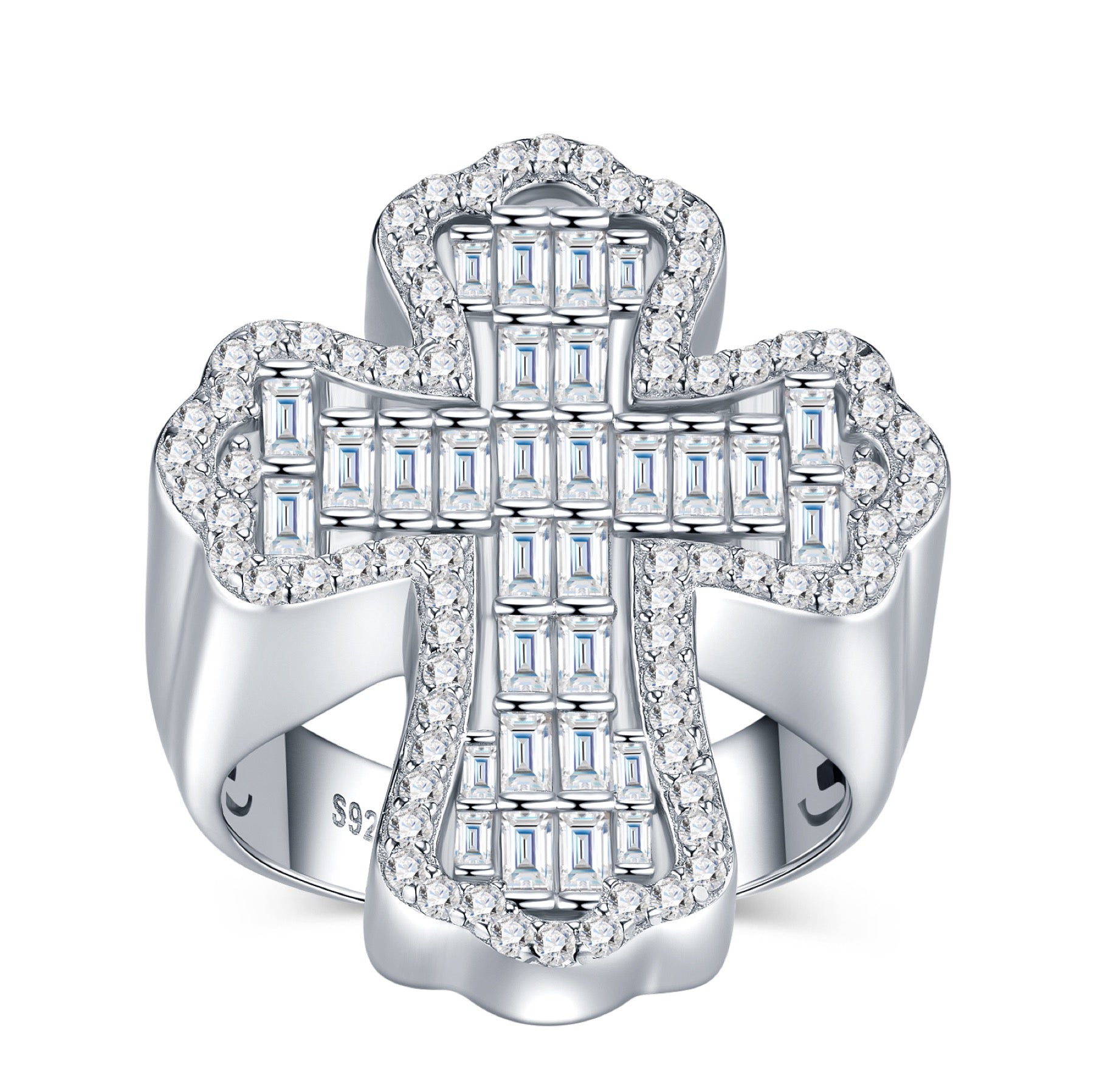Cathedral Moissanite Men's Cross Ring in S925 Sterling Silver
