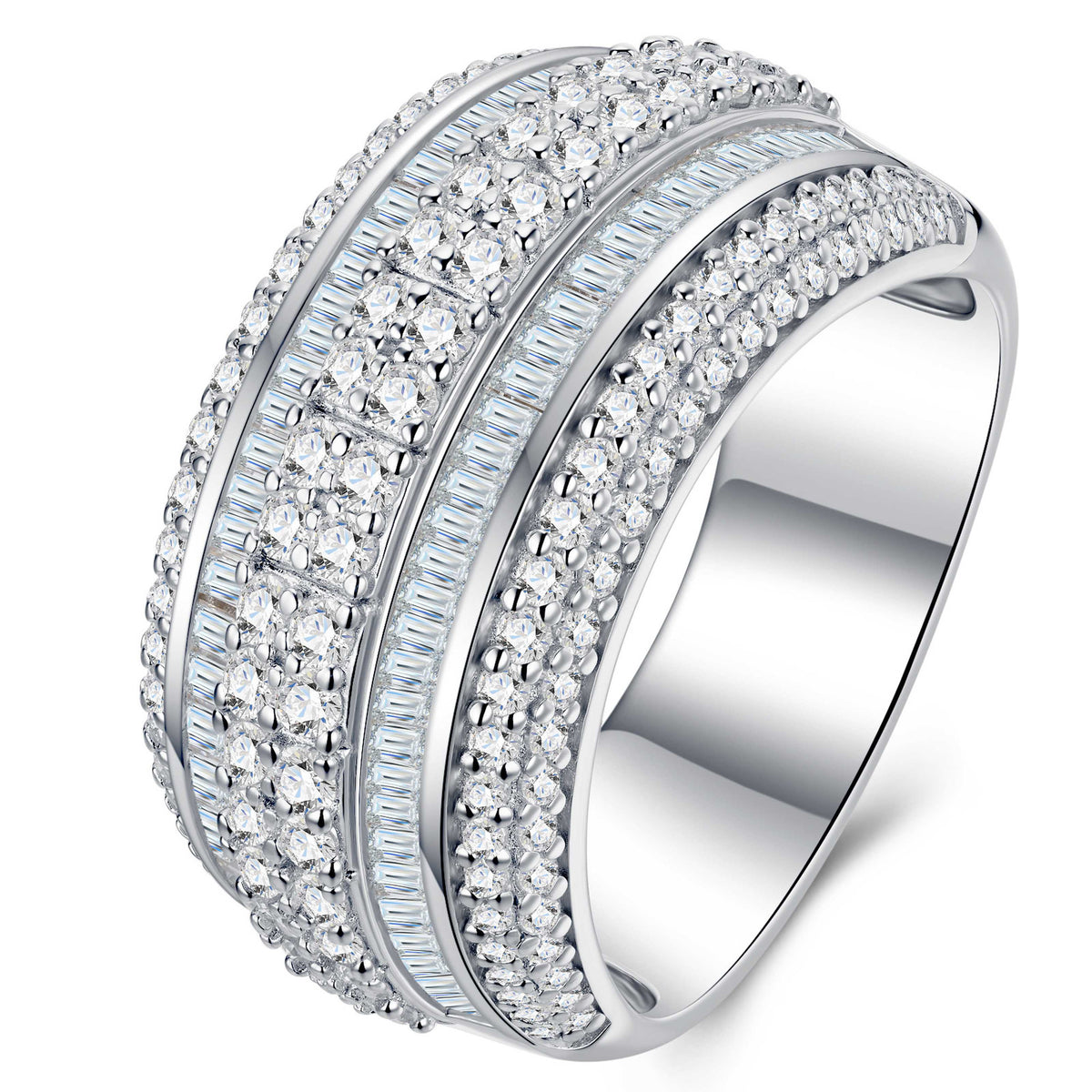 Ridgeline Moissanite Men's Ring in S925 Sterling Silver, product photo on white background