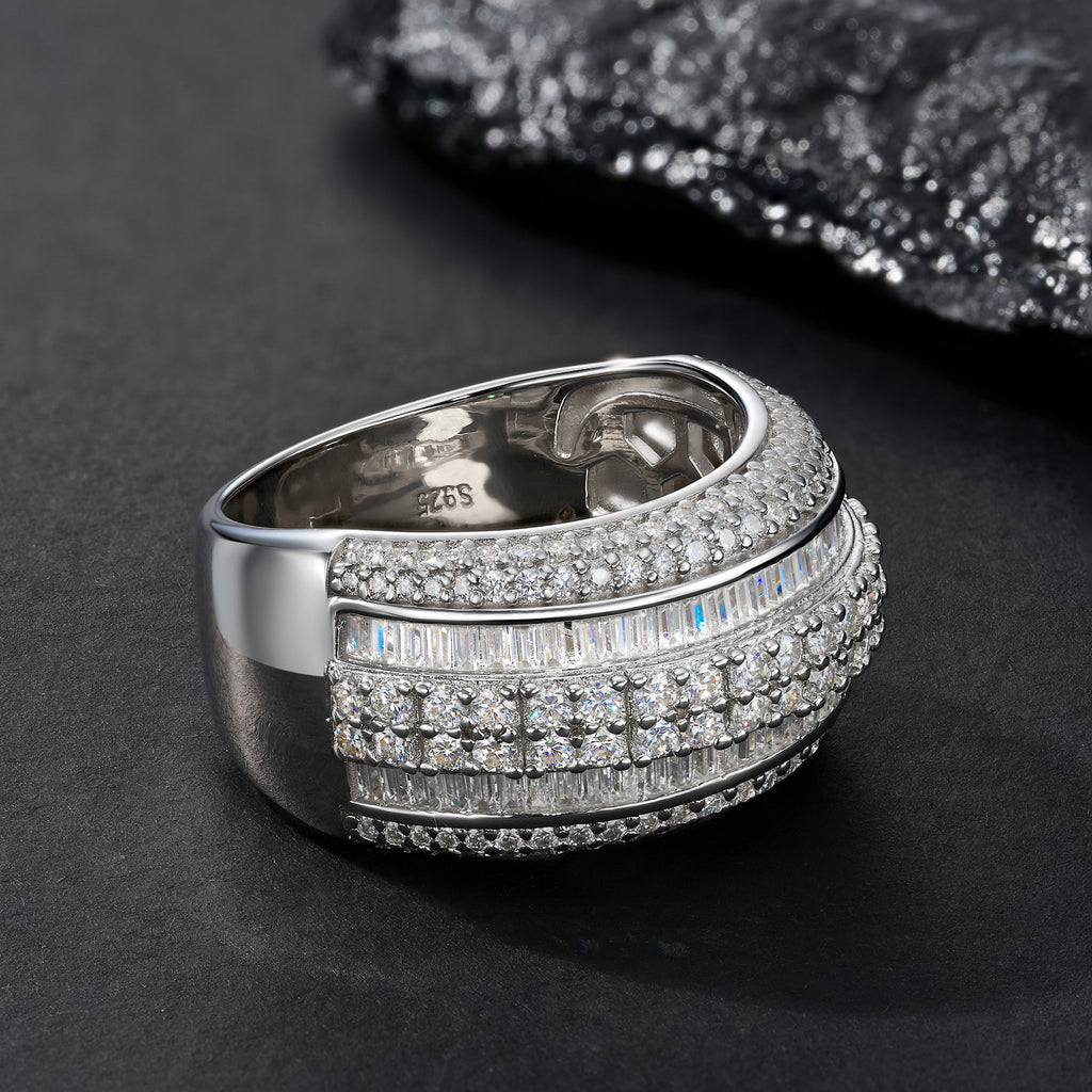 Ridgeline Moissanite Men's Ring in S925 Sterling Silver, styled product photo