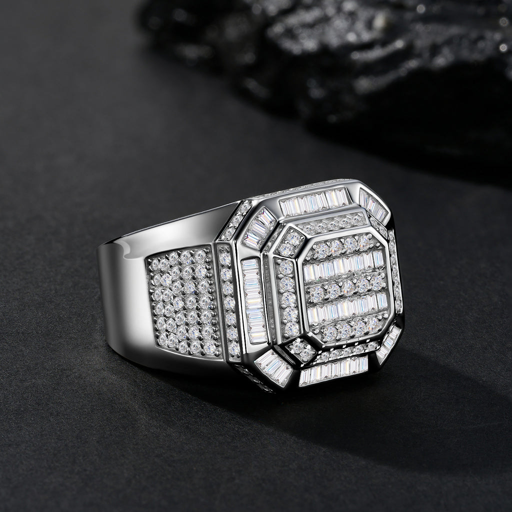 Monarch Moissanite Men's Ring in S925 Sterling Silver, styled product photo