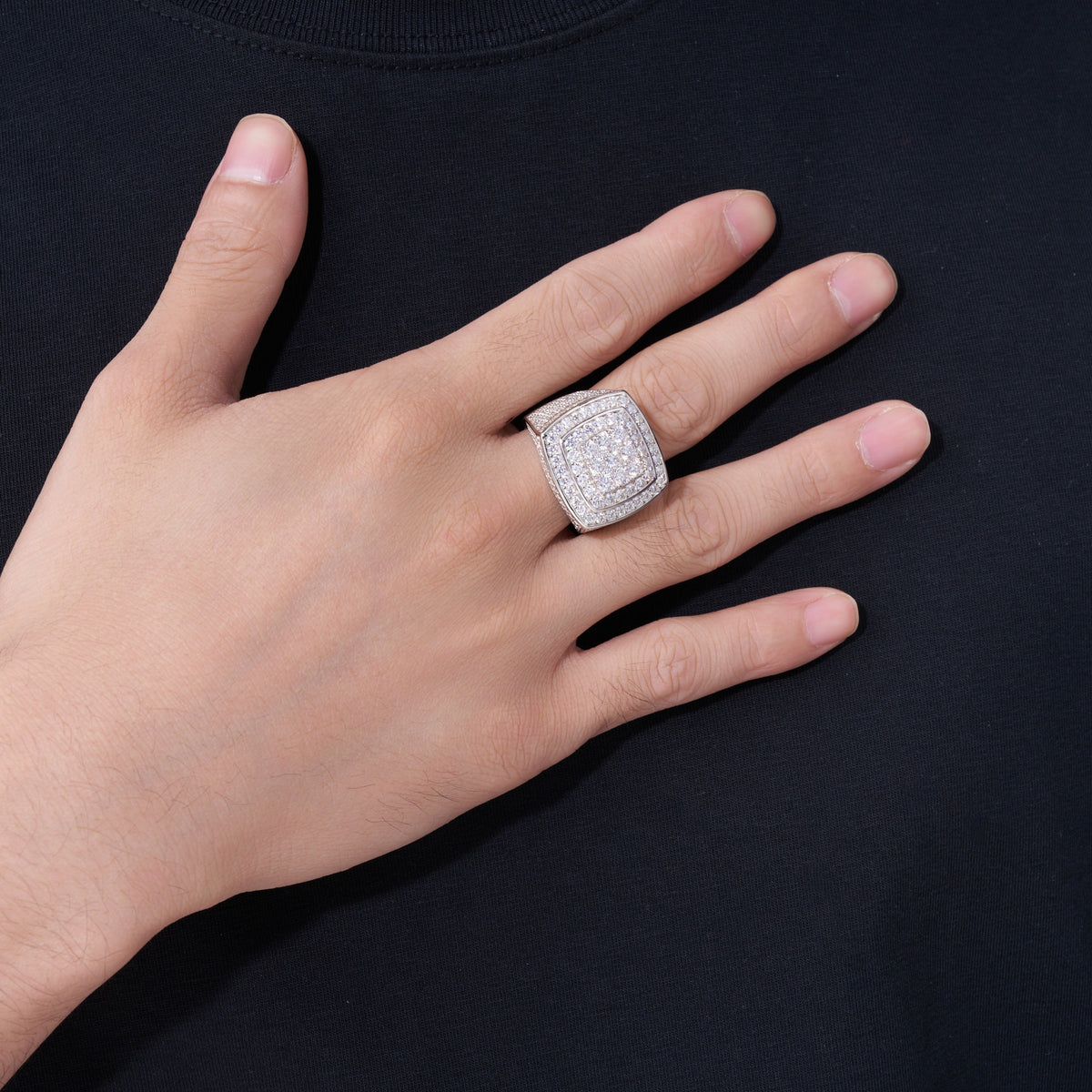 Titan Moissanite Men's Ring in S925 Sterling Silver, shown worn