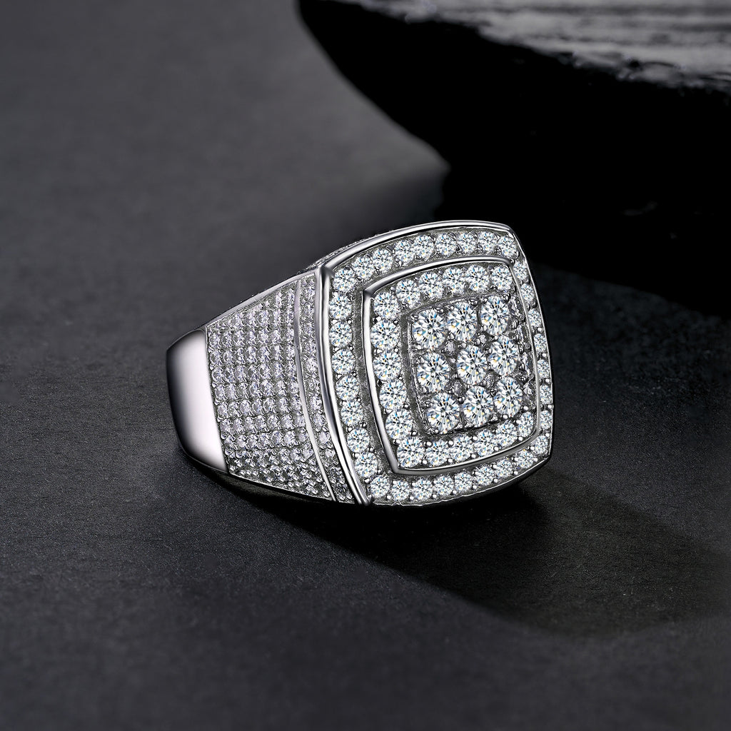 Titan Moissanite Men's Ring in S925 Sterling Silver, styled product photo