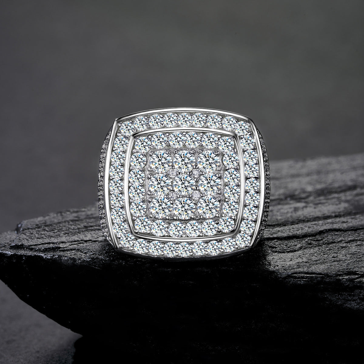 Titan Moissanite Men's Ring in S925 Sterling Silver, styled product photo