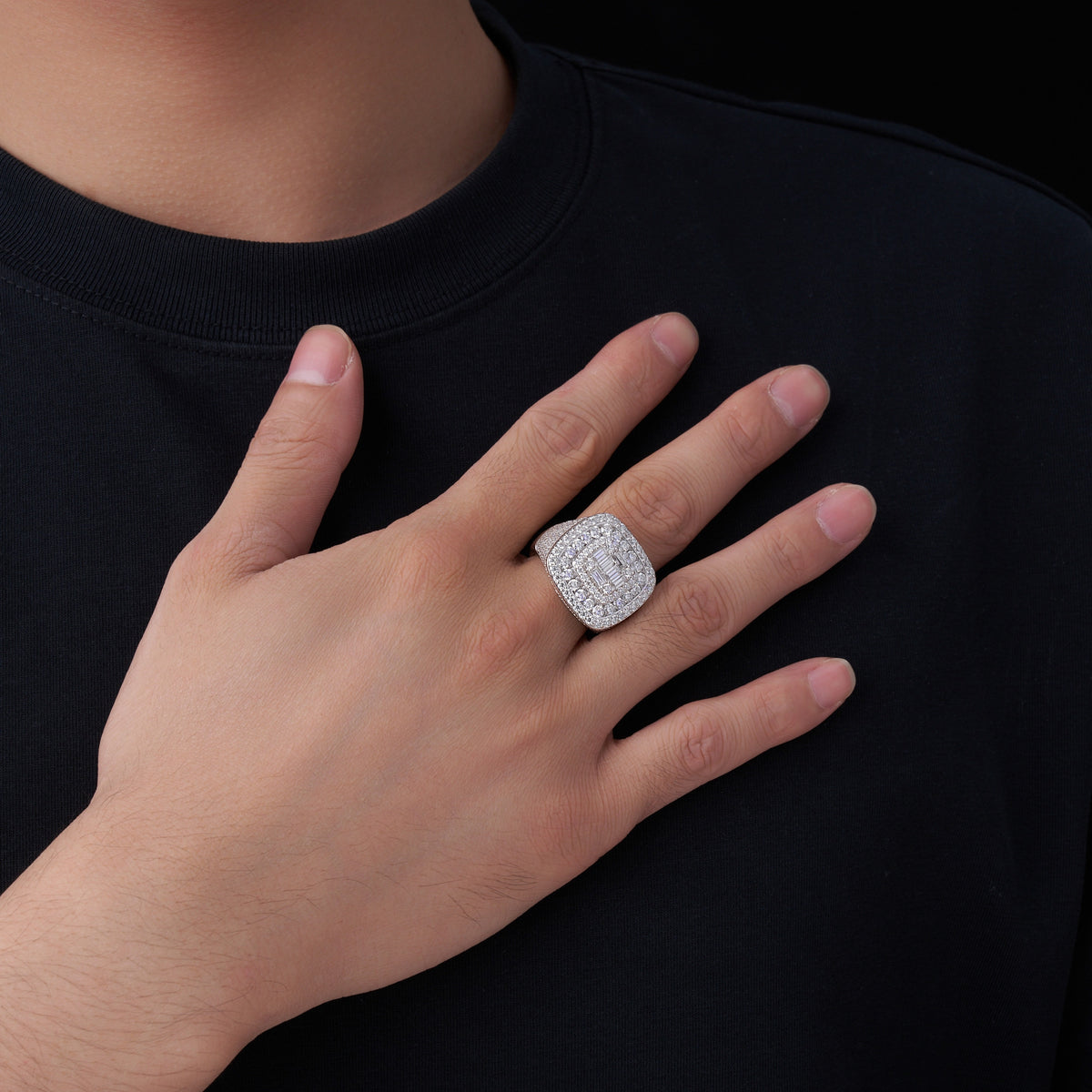 Baron Moissanite Men's Ring in S925 Sterling Silver, shown worn